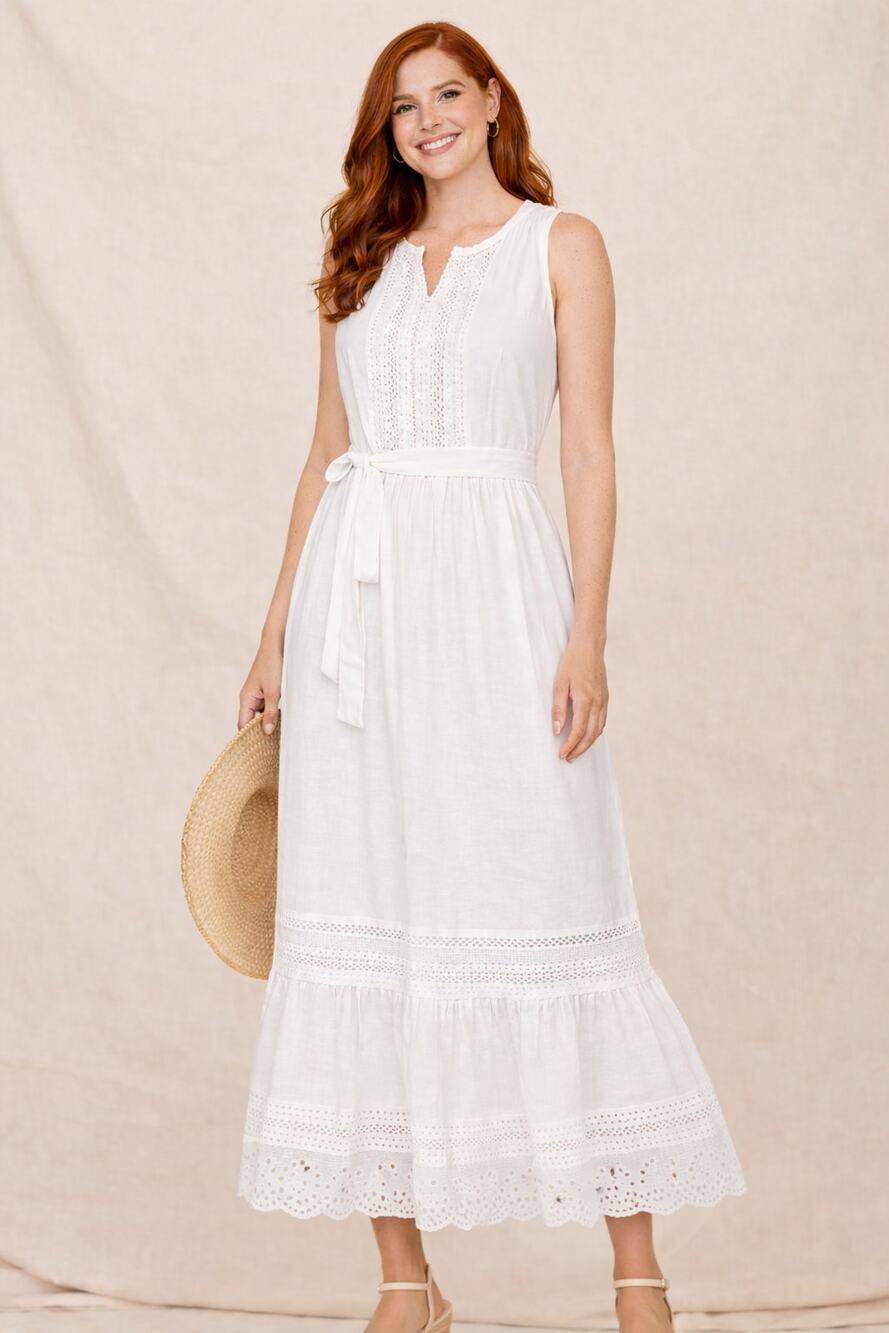 Talbots Pintucked Tiered Hem Gauze Maxi Dress White Womens Size 8 Petite New